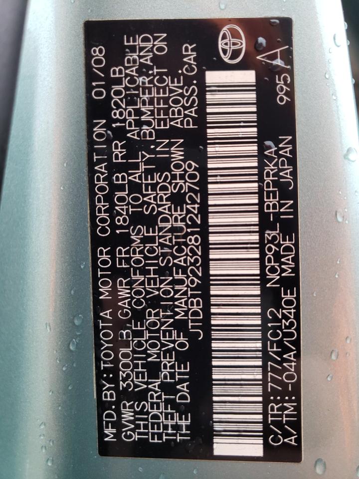 2008 Toyota Yaris VIN: JTDBT923281242709 Lot: 77084393