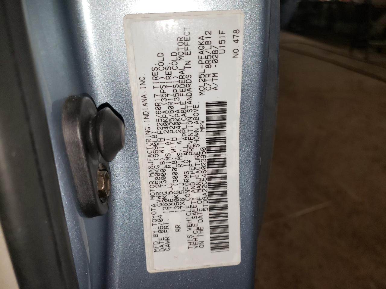 2004 Toyota Sienna Xle VIN: 5TDBA22C54S023950 Lot: 71279155