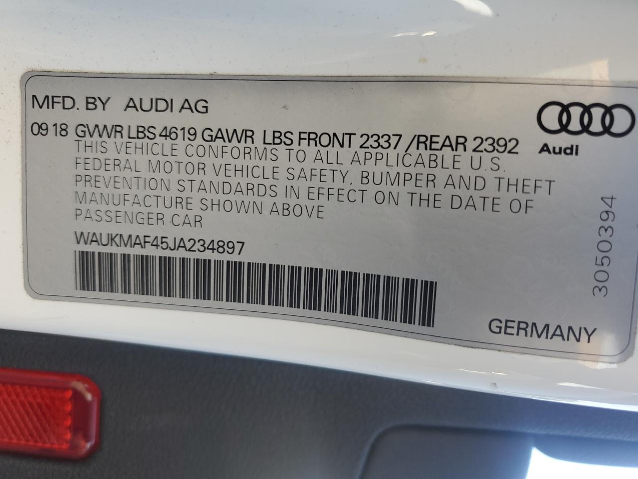 2018 Audi A4 Premium VIN: WAUKMAF45JA234897 Lot: 77784913