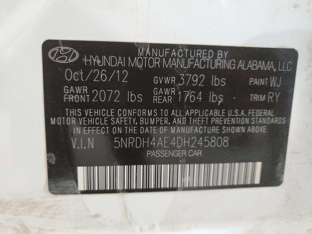 5NPDH4AE4DH245808 2013 Hyundai Elantra Gls