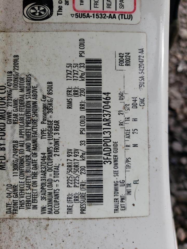 2010 Ford Fusion Hybrid VIN: 3FADP0L31AR370464 Lot: 76458773