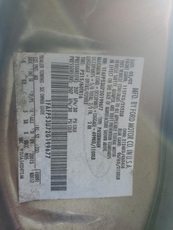 2002 Ford Taurus Se VIN: 1FAFP53U72G199677 Lot: 64345414
