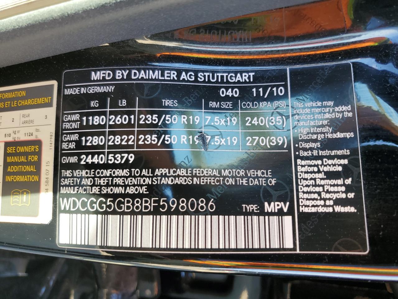 WDCGG5GB8BF598086 2011 Mercedes-Benz Glk 350