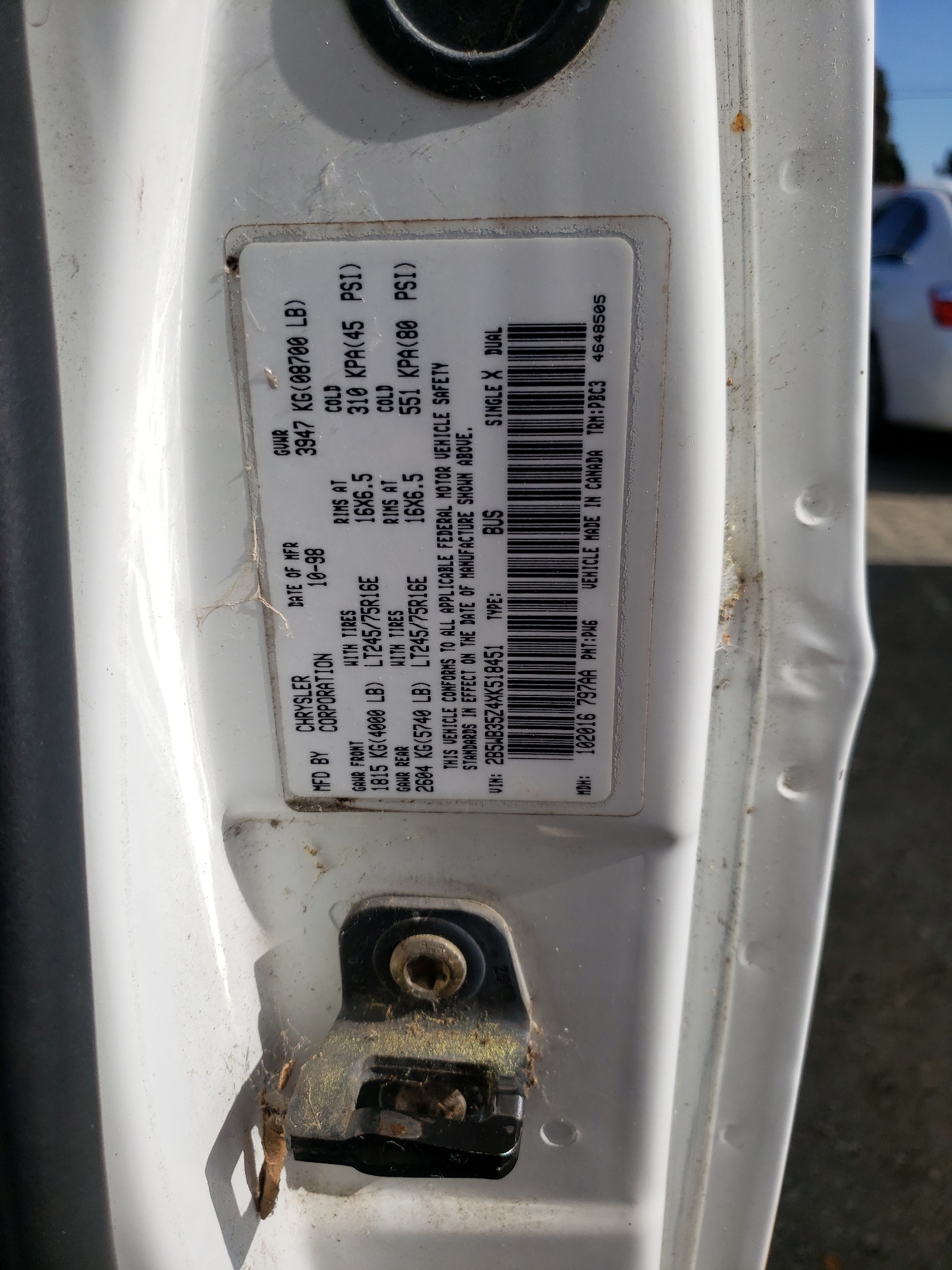 2B5WB35Z4XK518451 1999 Dodge Ram Wagon B3500