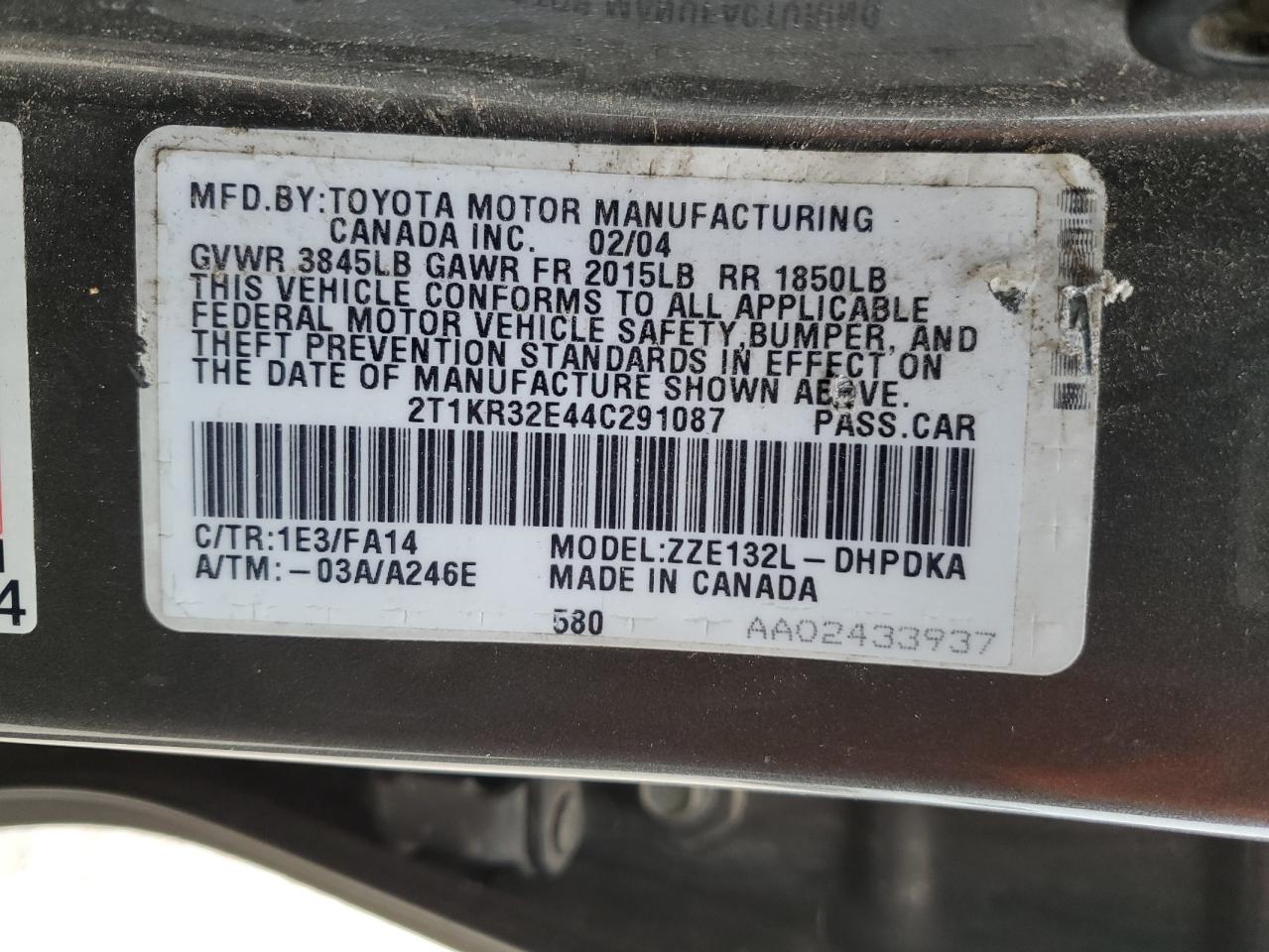 2T1KR32E44C291087 2004 Toyota Corolla Matrix Xr