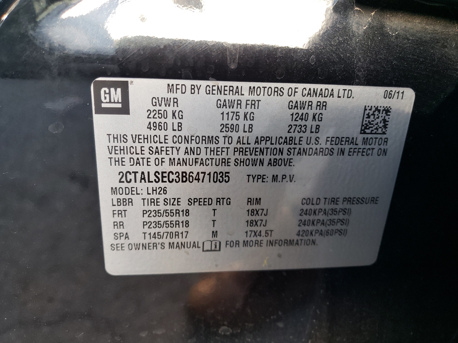 2CTALSEC3B6471035 2011 GMC Terrain Sle