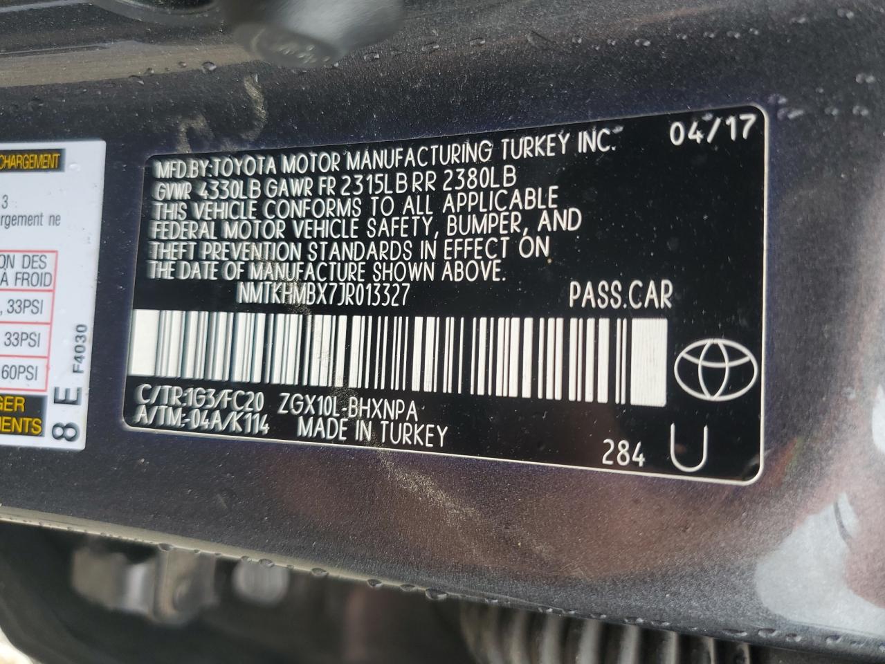 2018 Toyota C-Hr Xle VIN: NMTKHMBX7JR013327 Lot: 76102423