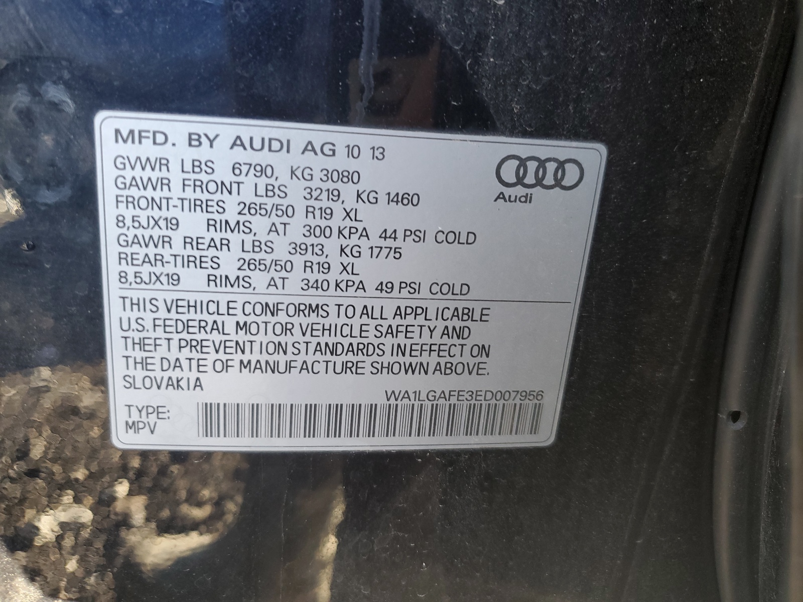 WA1LGAFE3ED007956 2014 Audi Q7 Premium Plus