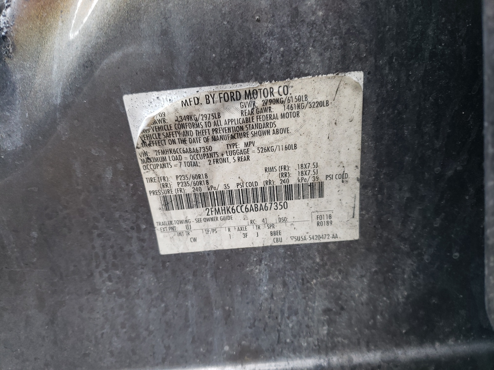 2FMHK6CC6ABA67350 2010 Ford Flex Sel