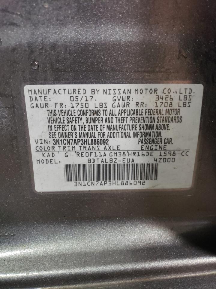 2017 Nissan Versa S VIN: 3N1CN7AP3HL886092 Lot: 70777665