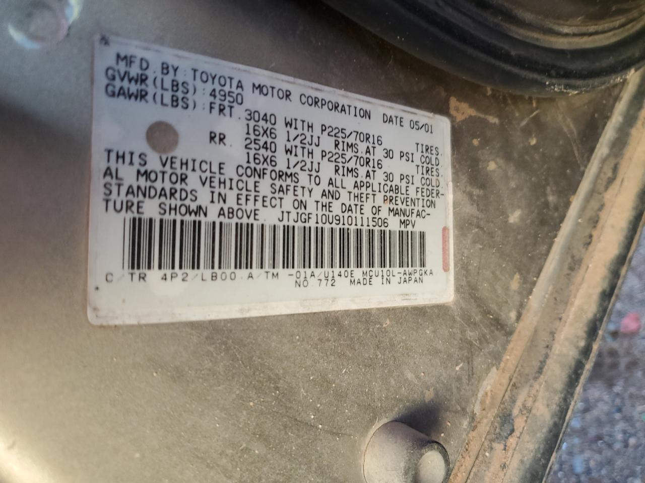 2001 Lexus Rx 300 VIN: JTJGF10U910111506 Lot: 48600634