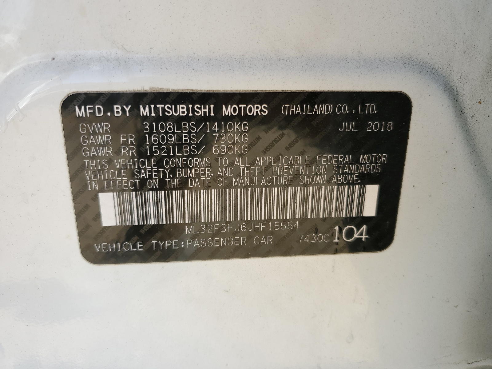 ML32F3FJ6JHF15554 2018 Mitsubishi Mirage G4 Es