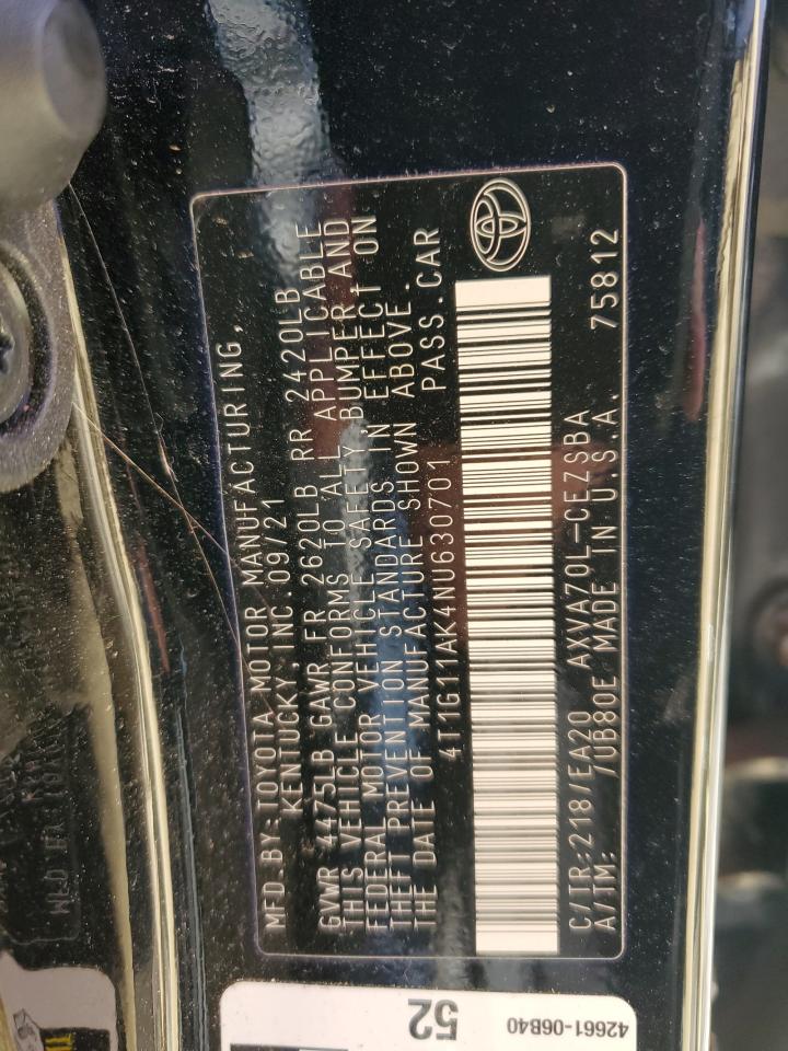 2022 Toyota Camry Se VIN: 4T1G11AK4NU630701 Lot: 68411694