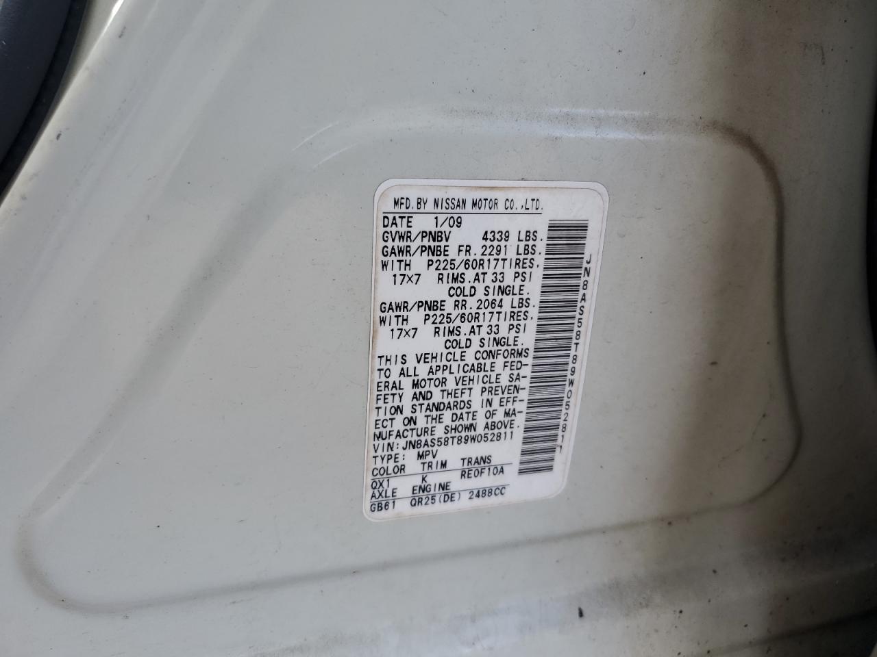 2009 Nissan Rogue S VIN: JN8AS58T89W052811 Lot: 48911704