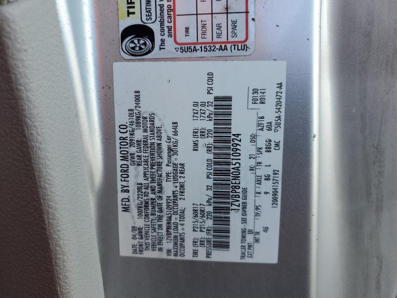 2010 Ford Mustang VIN: 1ZVBP8EN0A5109924 Lot: 74750773