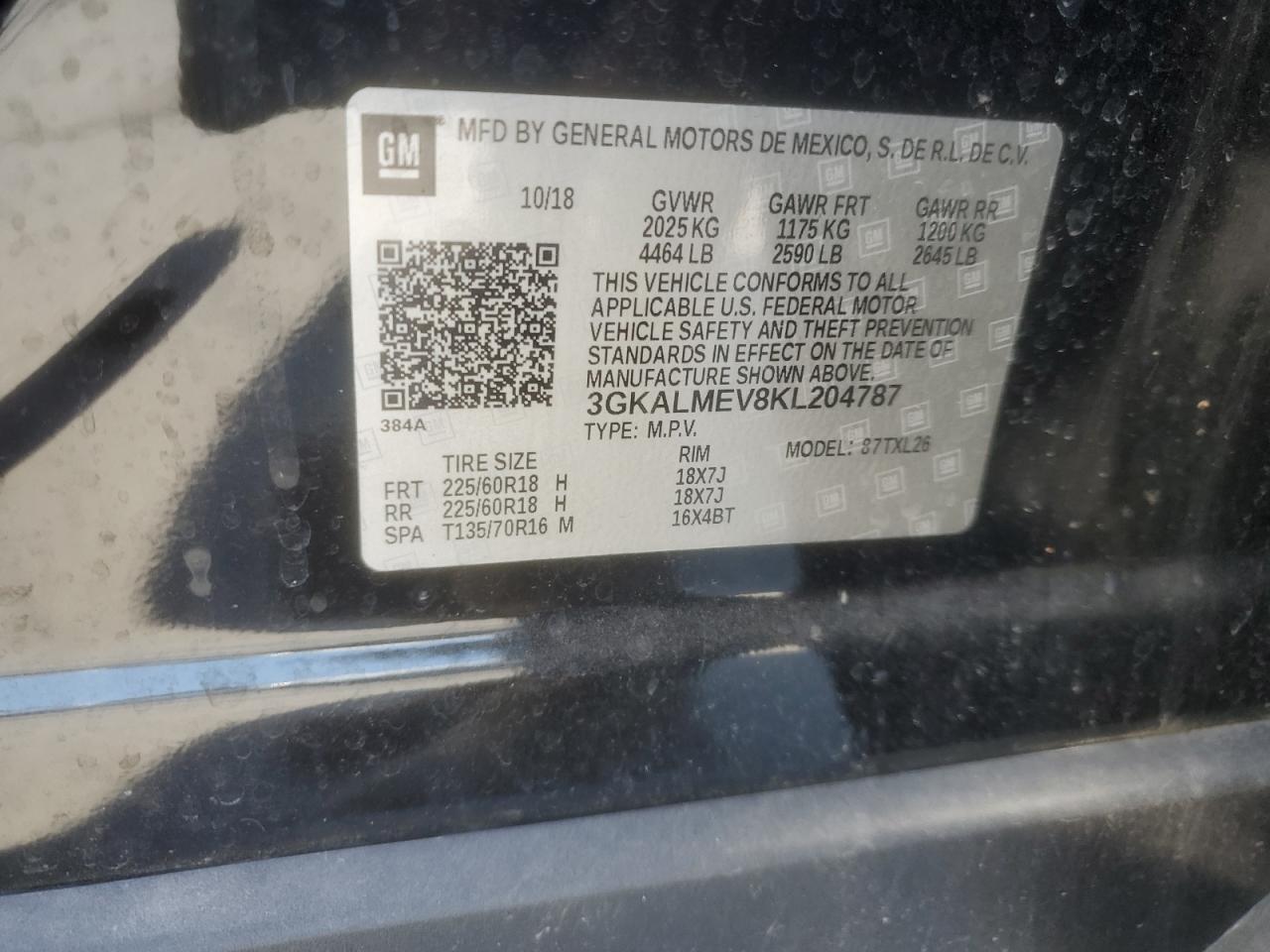 2019 GMC Terrain Sle VIN: 3GKALMEV8KL204787 Lot: 74144773
