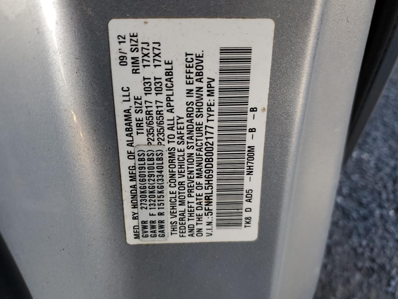 2013 Honda Odyssey Exl VIN: 5FNRL5H69DB002177 Lot: 77484863