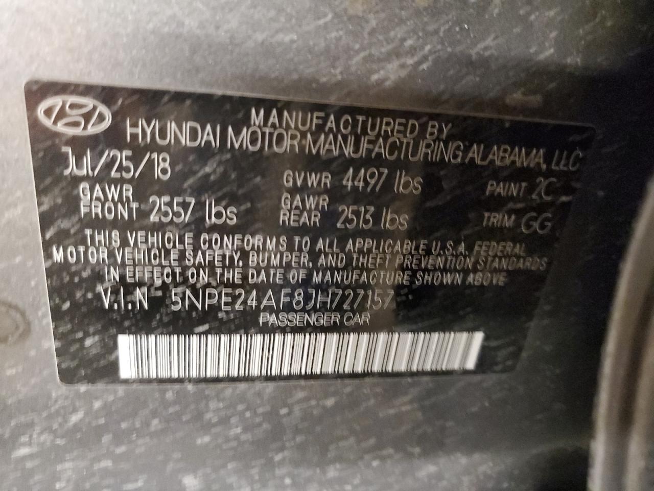 5NPE24AF8JH727157 2018 Hyundai Sonata Se