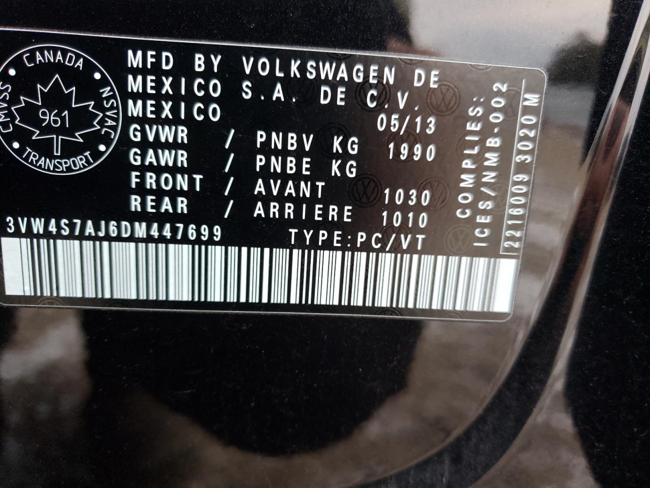 2013 Volkswagen Jetta Gli VIN: 3VW4S7AJ6DM447699 Lot: 42242095