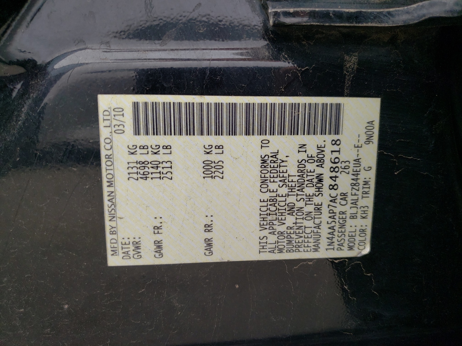 1N4AA5AP7AC848618 2010 Nissan Maxima S