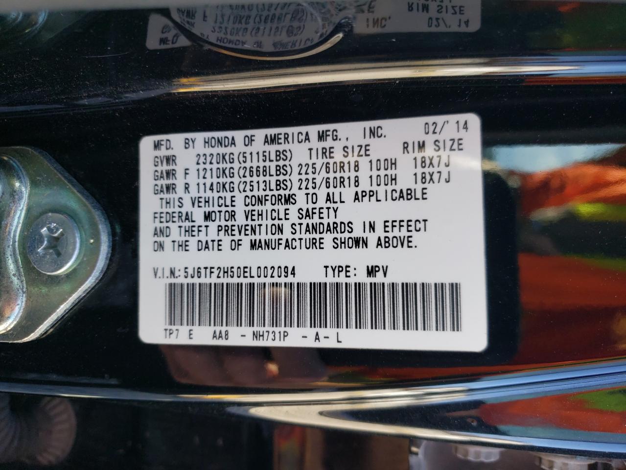 2014 Honda Crosstour Exl VIN: 5J6TF2H50EL002094 Lot: 69910905