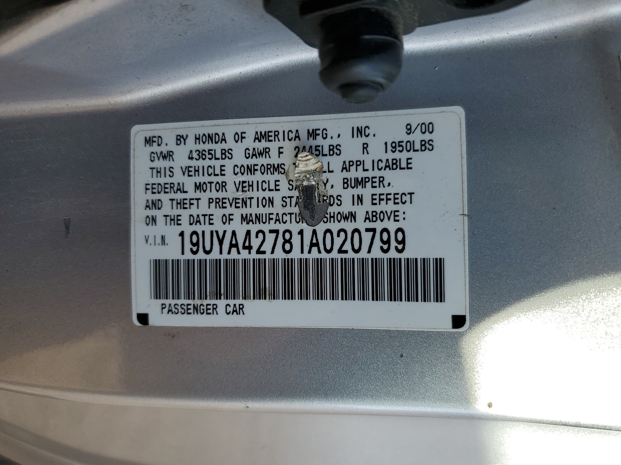 19UYA42781A020799 2001 Acura 3.2Cl Type-S