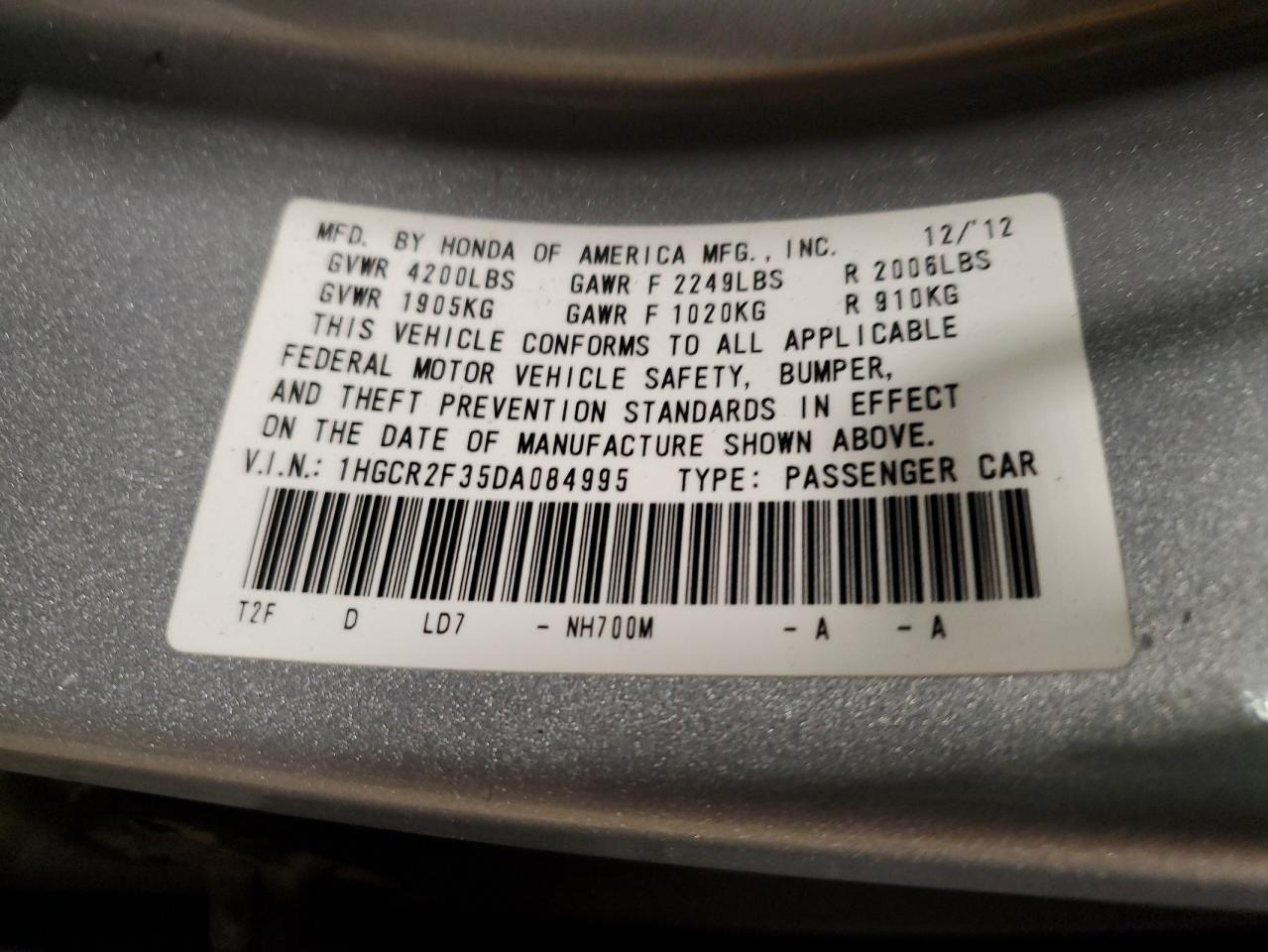 1HGCR2F35DA084995 2013 Honda Accord Lx