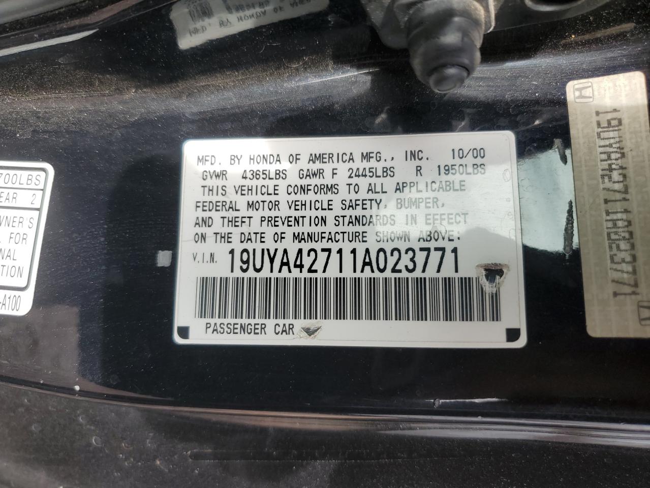 2001 Acura 3.2Cl Type-S VIN: 19UYA42711A023771 Lot: 76761343