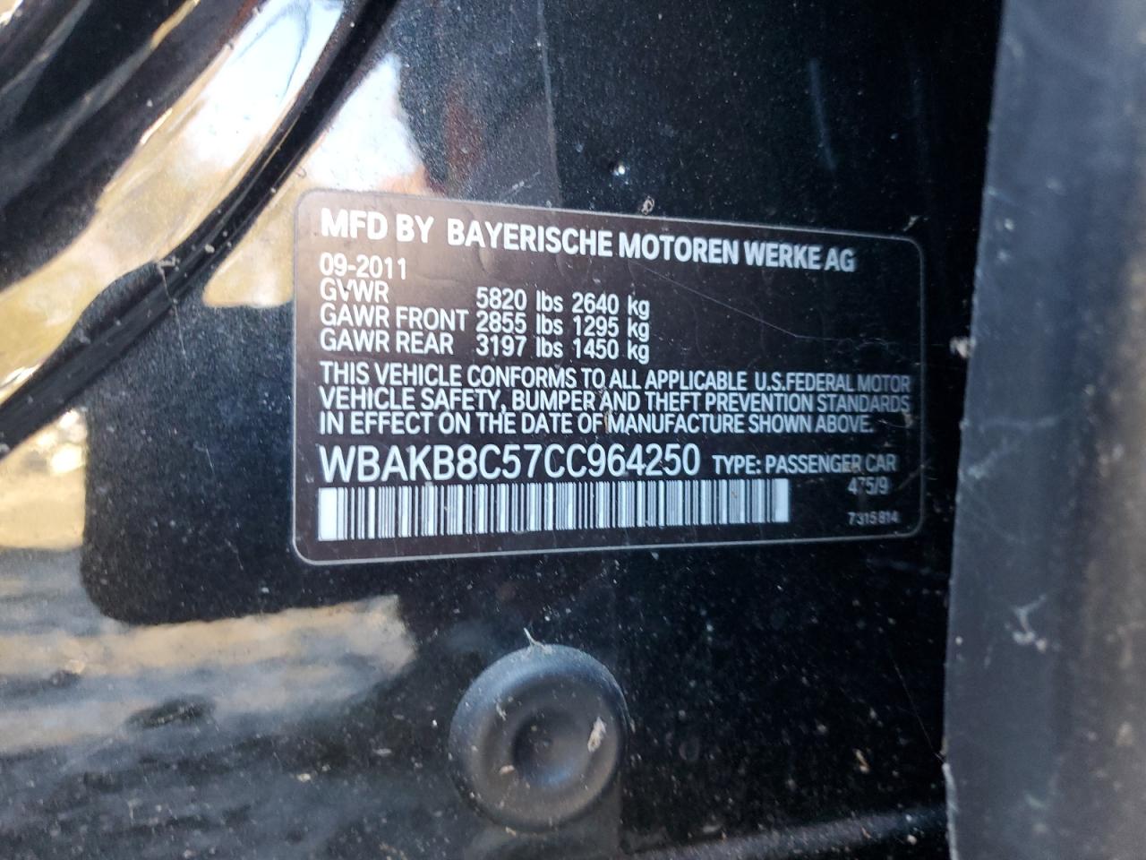 2012 BMW 750 Li VIN: WBAKB8C57CC964250 Lot: 41450935