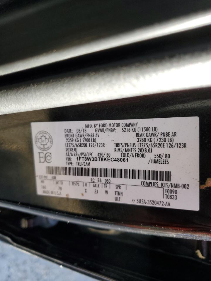 2019 Ford F350 Super Duty VIN: 1FT8W3BT8KEC48061 Lot: 75915253