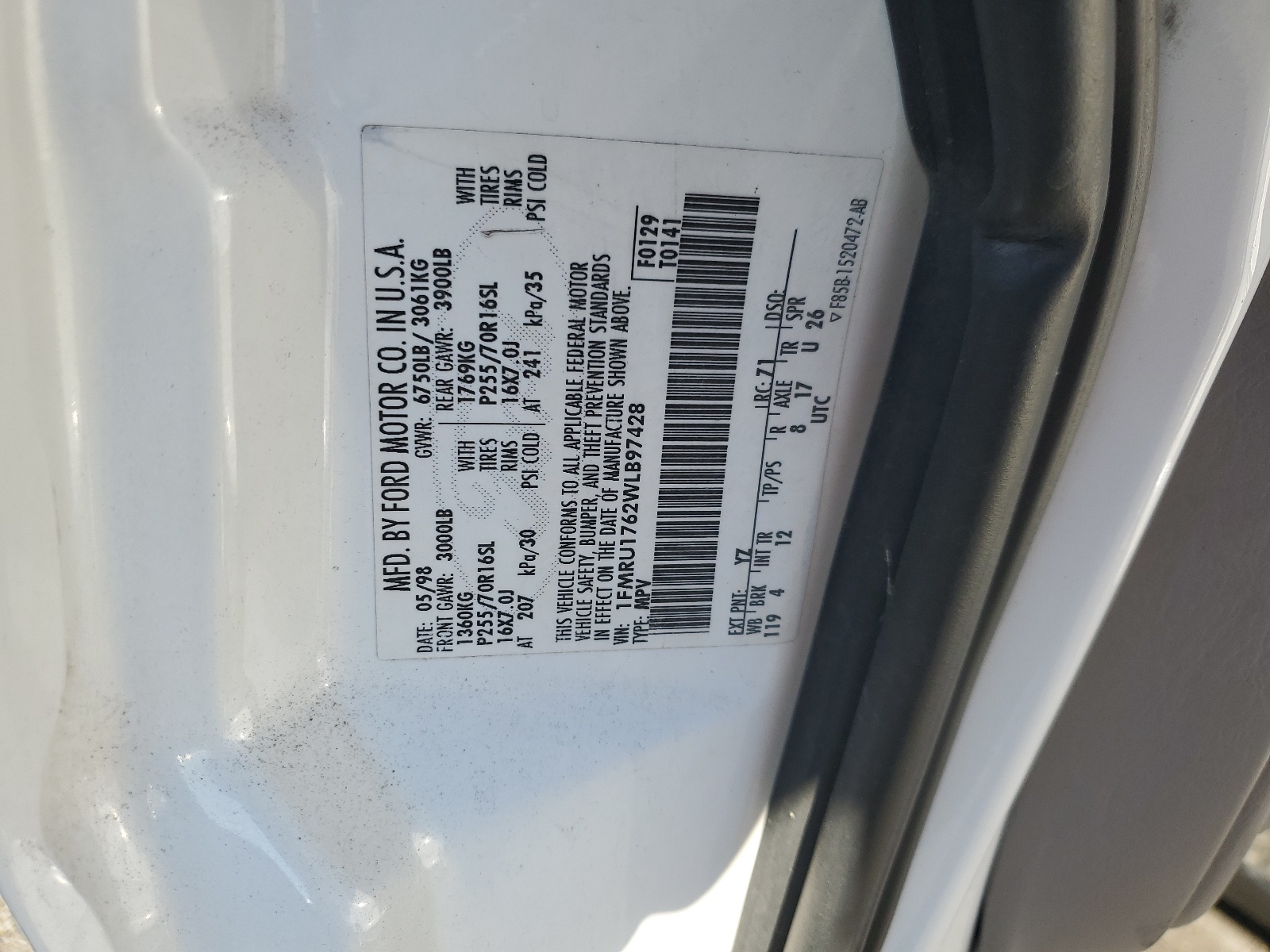 1FMRU1762WLB97428 1998 Ford Expedition