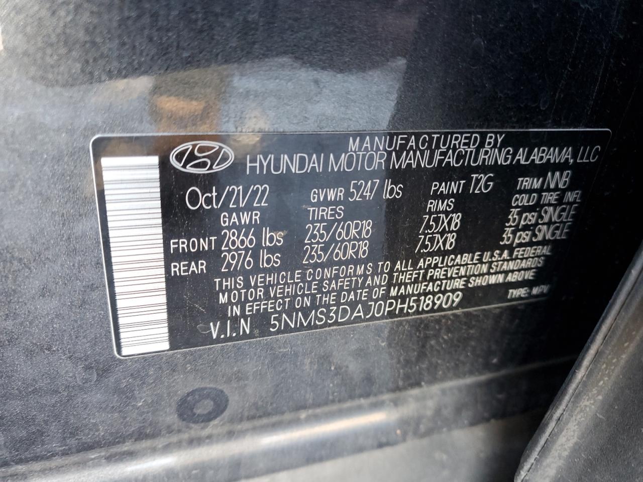 2023 Hyundai Santa Fe Sel Premium VIN: 5NMS3DAJ0PH518909 Lot: 74018323