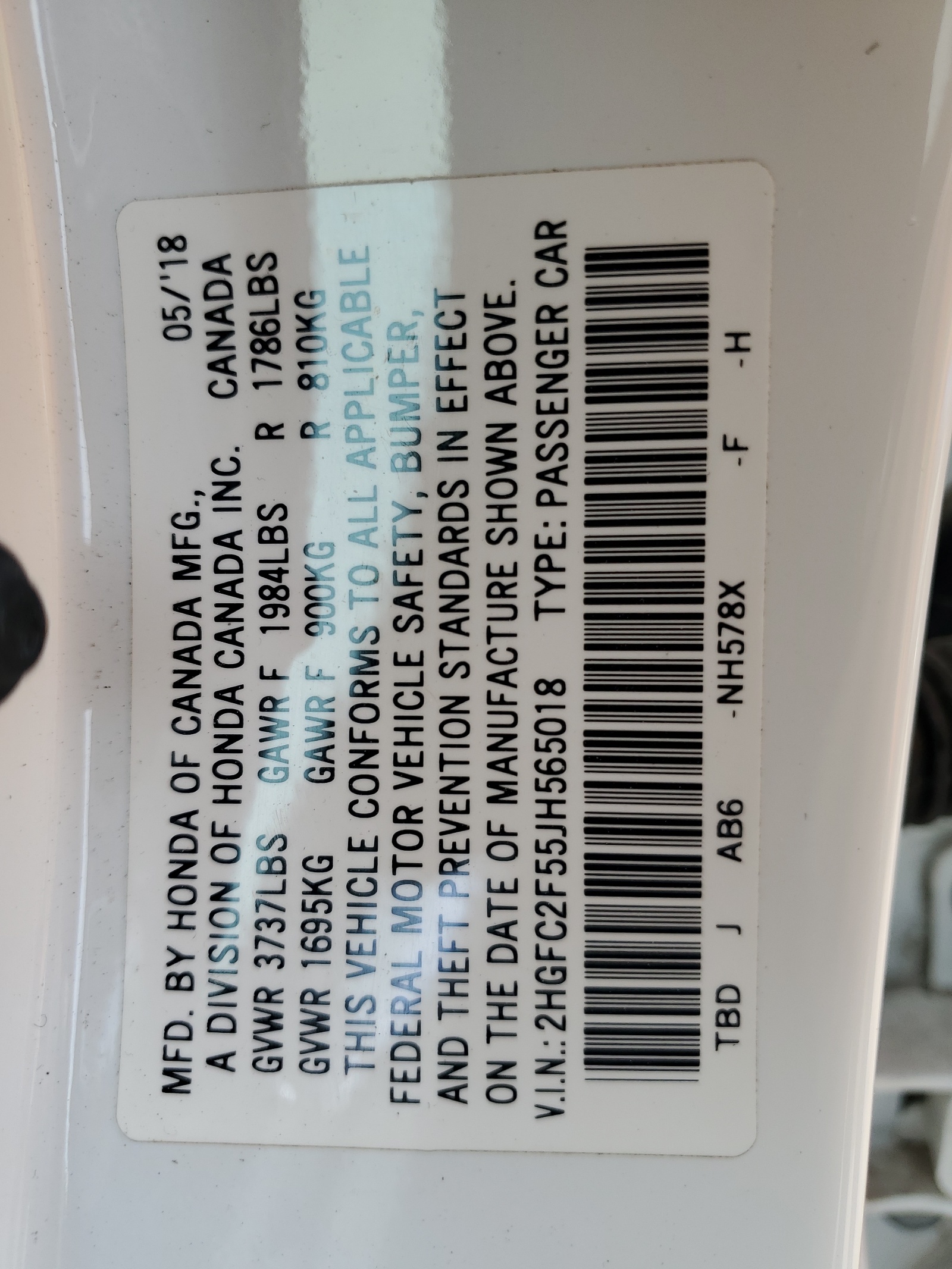 2HGFC2F55JH565018 2018 Honda Civic Lx