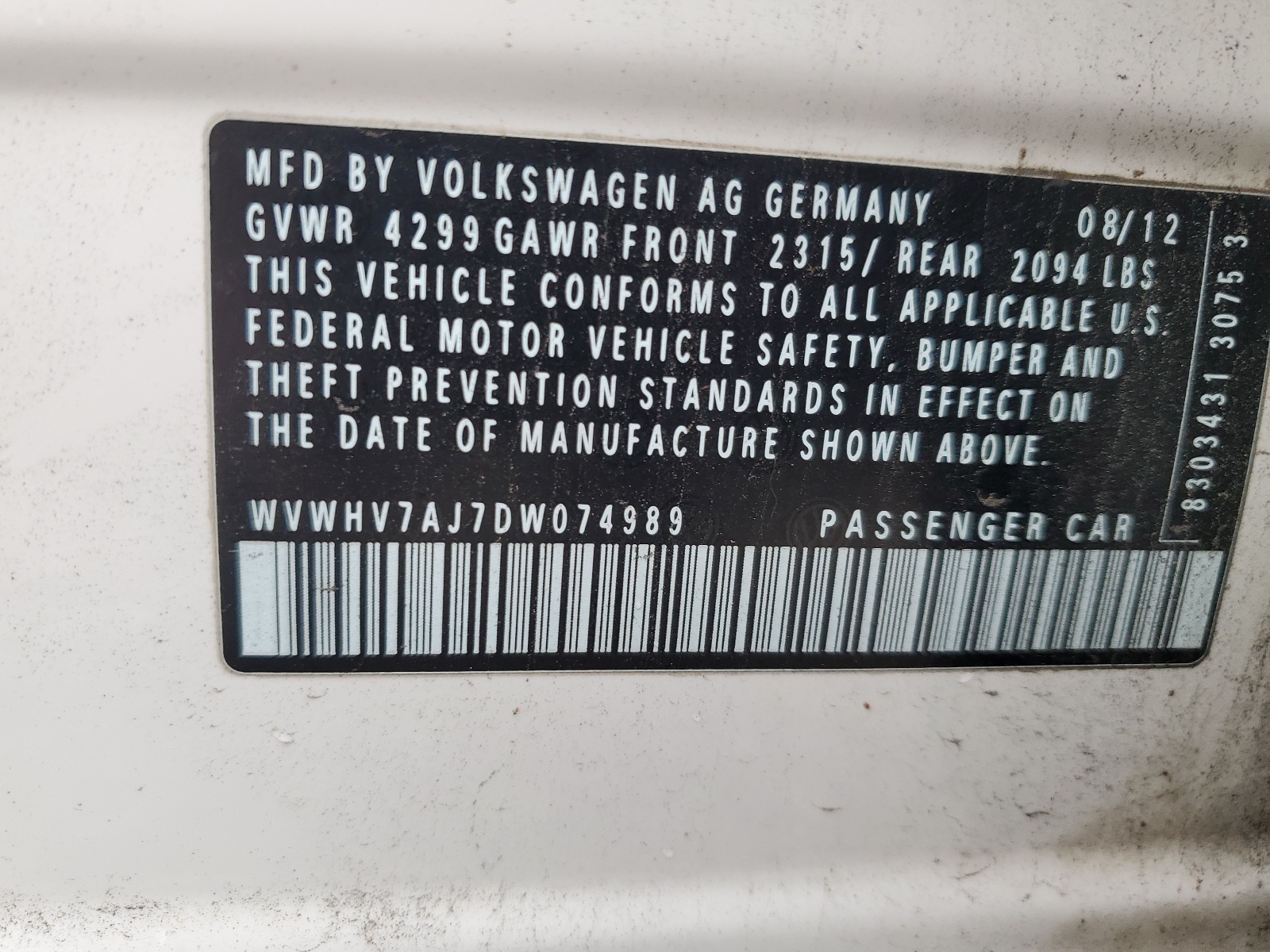 WVWHV7AJ7DW074989 2013 Volkswagen Gti