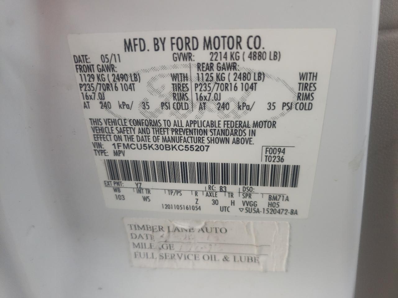 1FMCU5K30BKC55207 2011 Ford Escape Hybrid