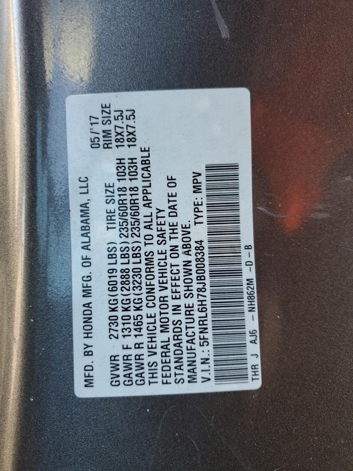 5FNRL6H78JB008384 2018 Honda Odyssey Exl