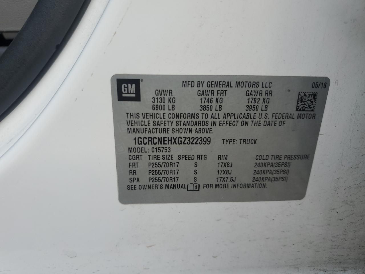2016 Chevrolet Silverado C1500 VIN: 1GCRCNEHXGZ322399 Lot: 74512673