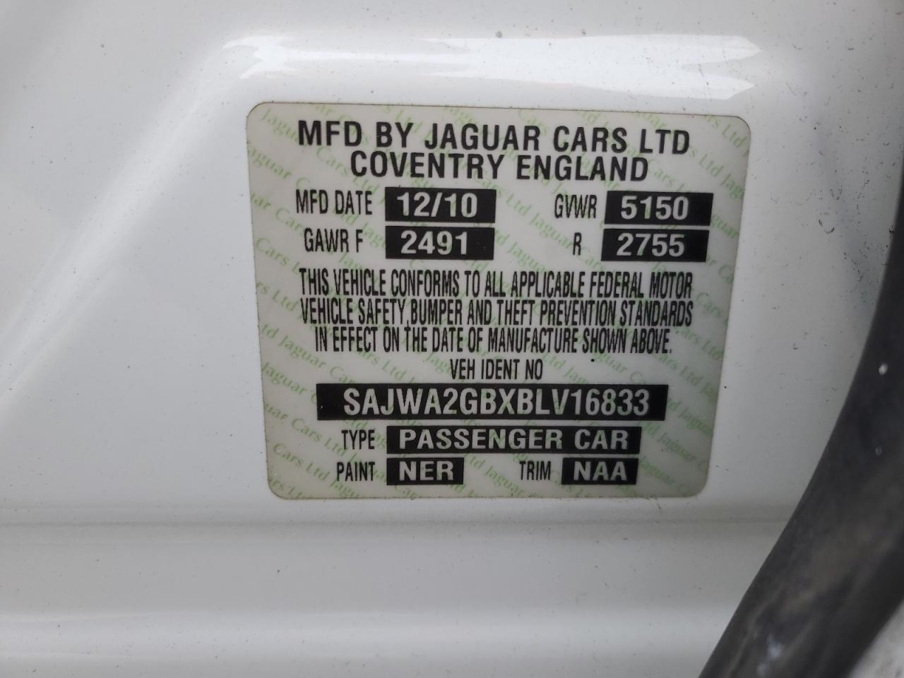 SAJWA2GBXBLV16833 2011 Jaguar Xjl