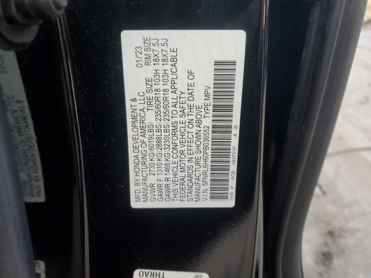 5FNRL6H60PB036552 2023 Honda Odyssey Exl