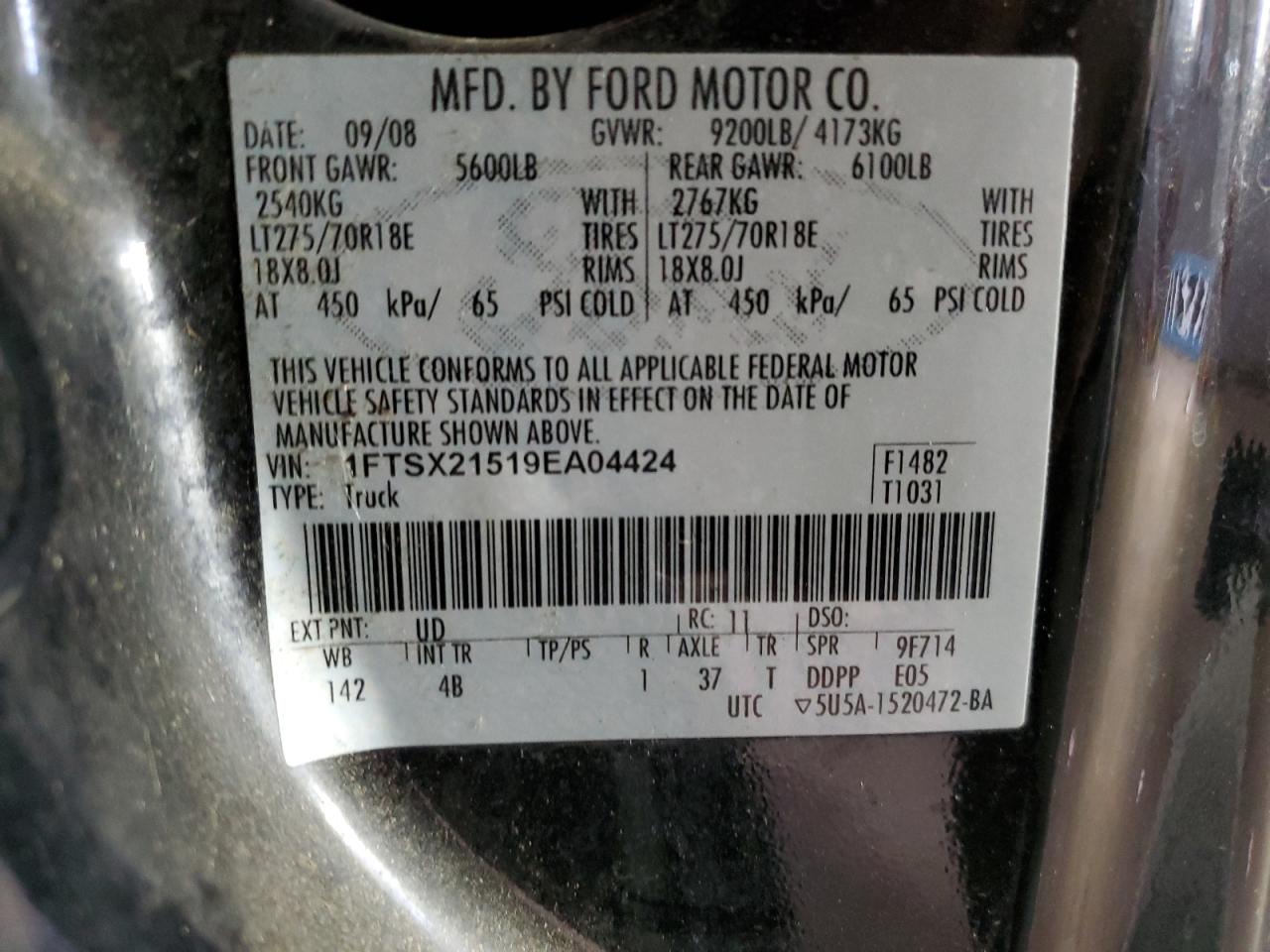 1FTSX21519EA04424 2009 Ford F250 Super Duty