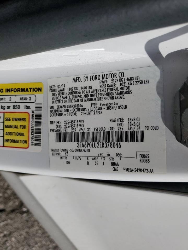 2014 Ford Fusion Se Hybrid VIN: 3FA6P0LU2ER378046 Lot: 76391703