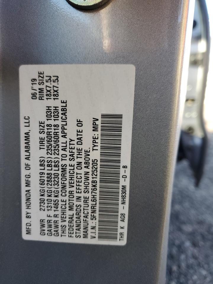 5FNRL6H76KB125205 2019 Honda Odyssey Exl