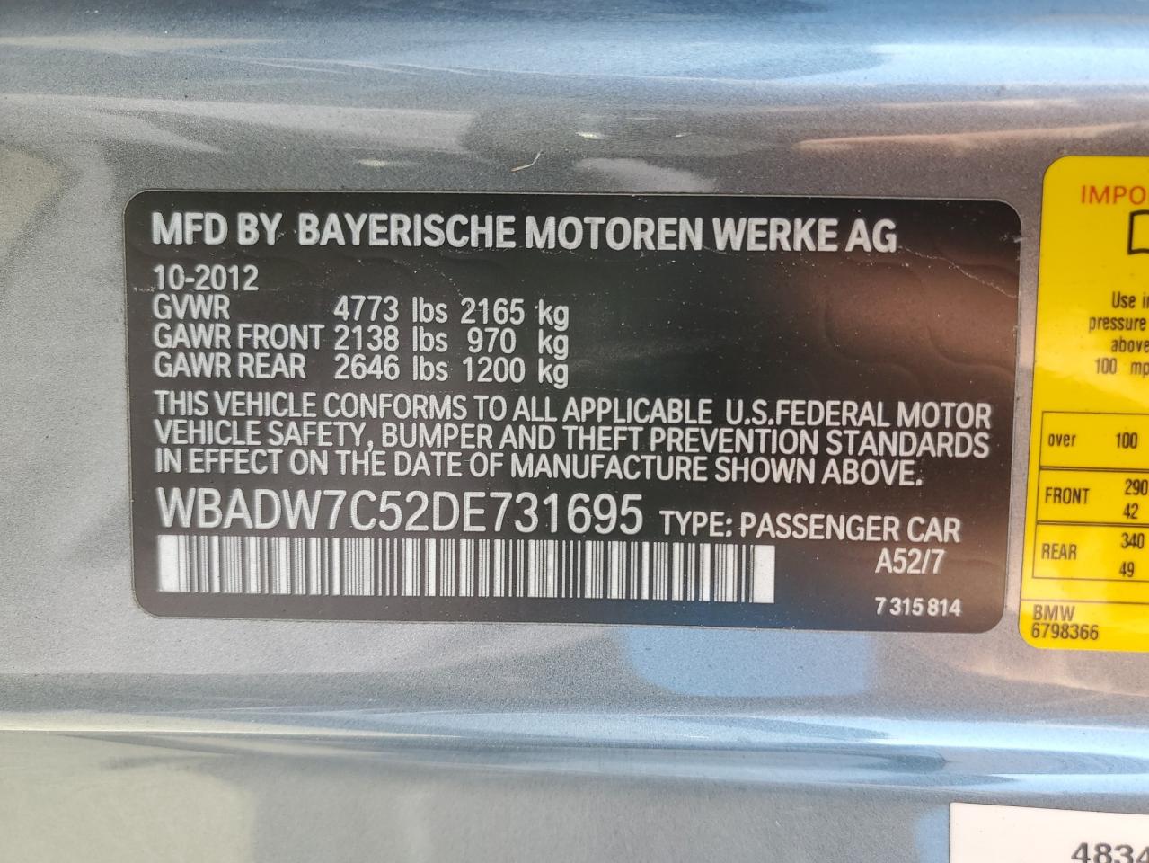 VIN WBADW7C52DE731695 2013 BMW 3 SERIES no.12