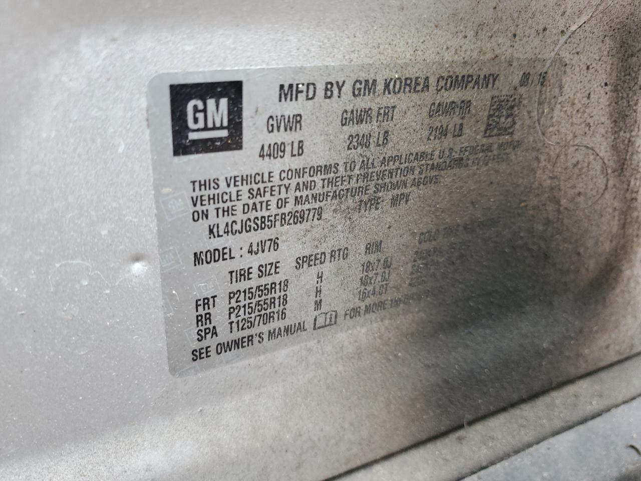 2015 Buick Encore VIN: KL4CJGSB5FB269779 Lot: 78930184