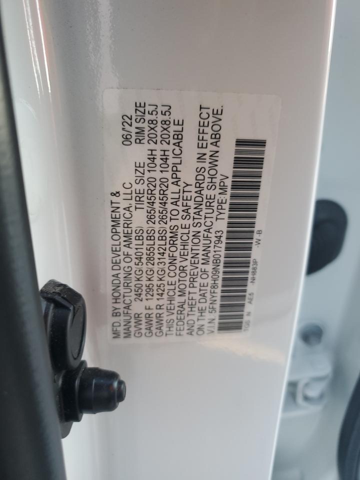 VIN 5FNYF8H09NB017943 2022 HONDA PASSPORT no.12