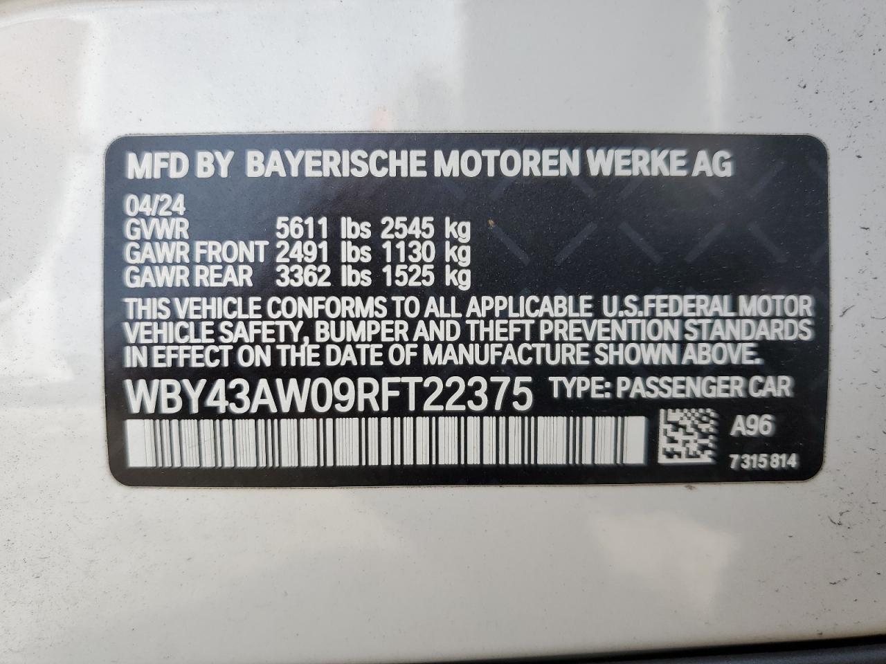 VIN WBY43AW09RFT22375 2024 BMW I4 EDRIVE no.12