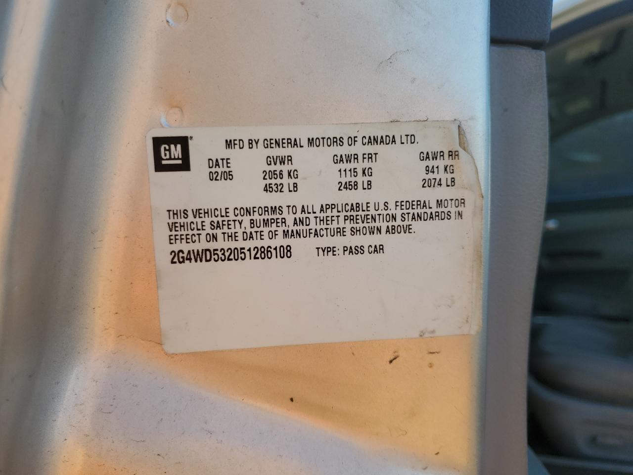 2005 Buick Lacrosse Cxl VIN: 2G4WD532051286108 Lot: 79496094