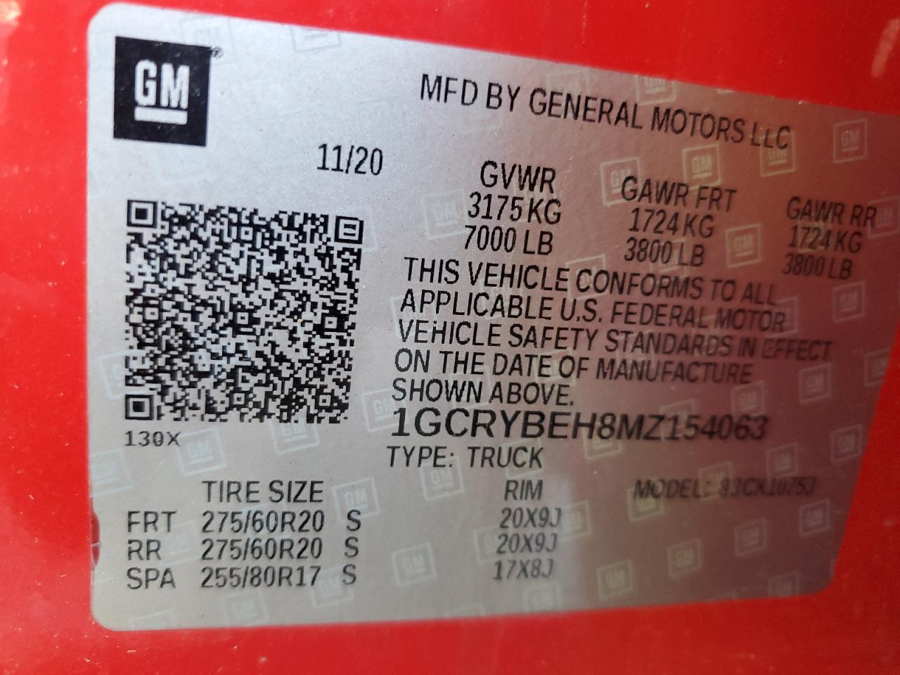 VIN 1GCRYBEH8MZ154063 2021 CHEVROLET ALL Models no.12