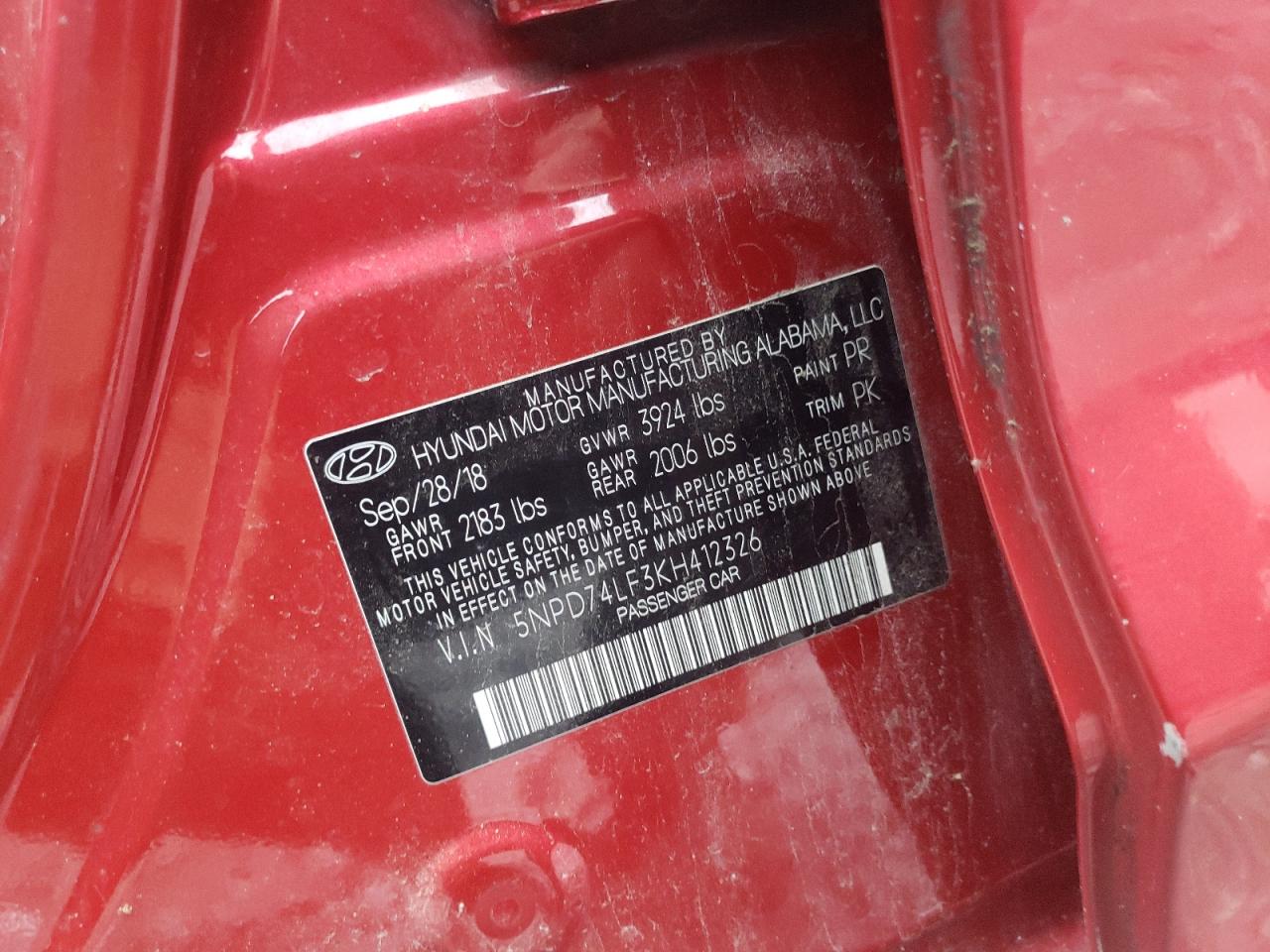 2019 Hyundai Elantra Se VIN: 5NPD74LF3KH412326 Lot: 80569534
