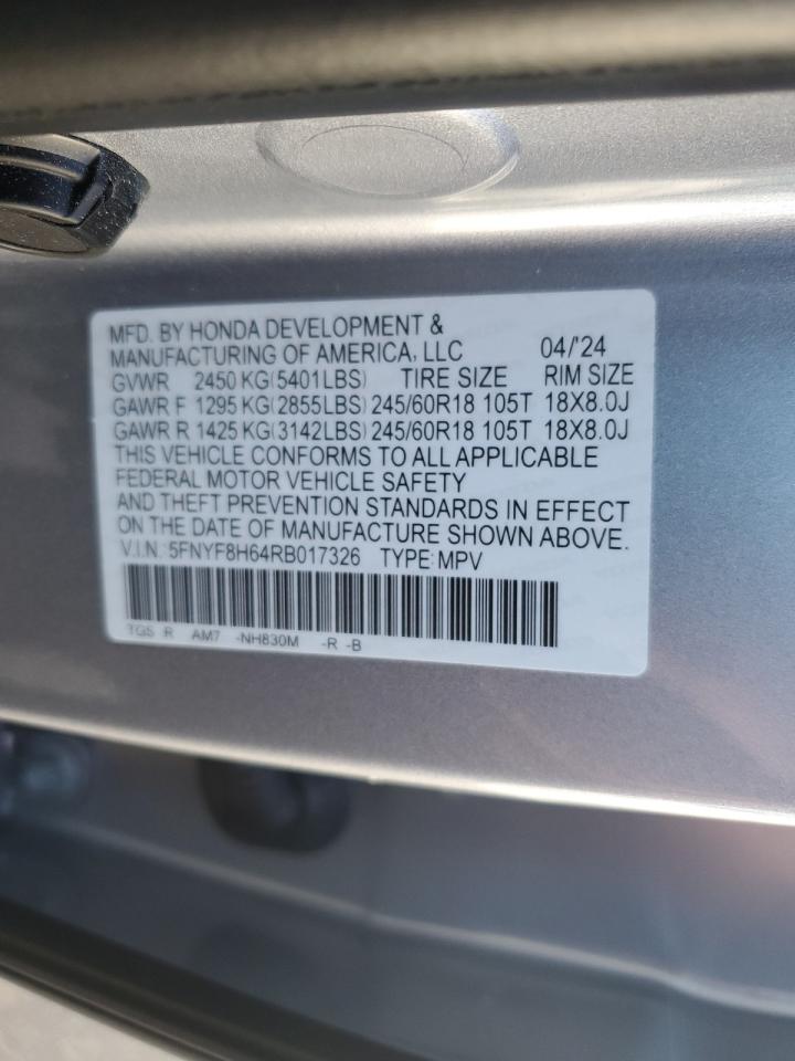 2024 Honda Passport Trail Sport VIN: 5FNYF8H64RB017326 Lot: 79809904